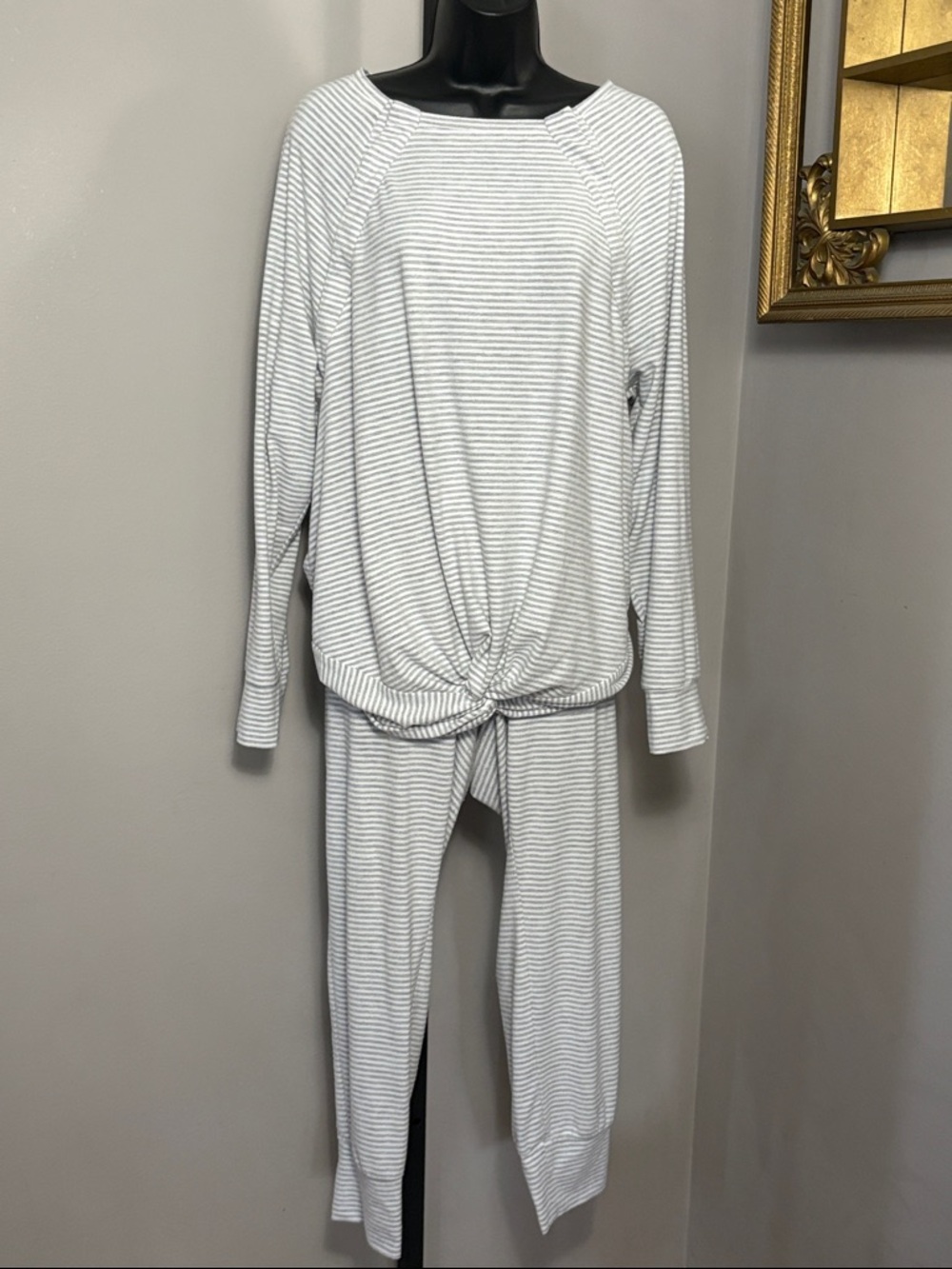 Motherhood Maternity XL Striped Lounge Pajama Set in Gray & White